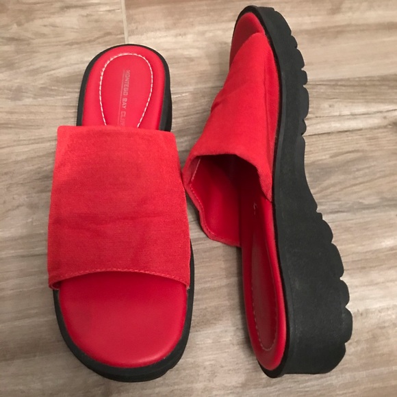Montego Bay Club Shoes - Montego Bay red platform textile sandals / NWOT
